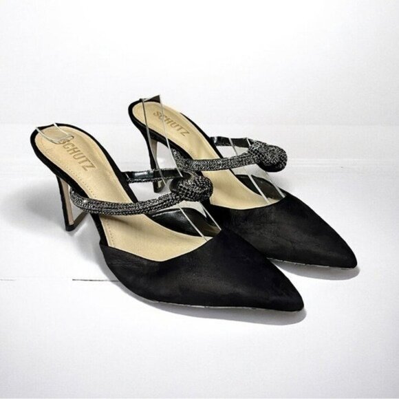 🌻NEW NWOT Schutz Pearl Black Suede Pointed Toe Mule Size 7.5 - Picture 5 of 10